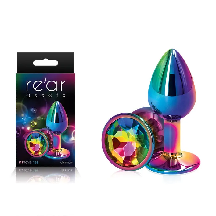 Rear Assets Multi Coloured Small Multi Coloured Small Metal Butt Plug with Rainbow Gem Base NS Novelties Anal