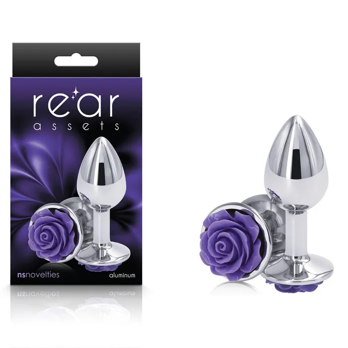 Rear Assets Rose Small Chrome 76 cm Metal Butt Plug with Purple Rose Base NS Novelties Anal