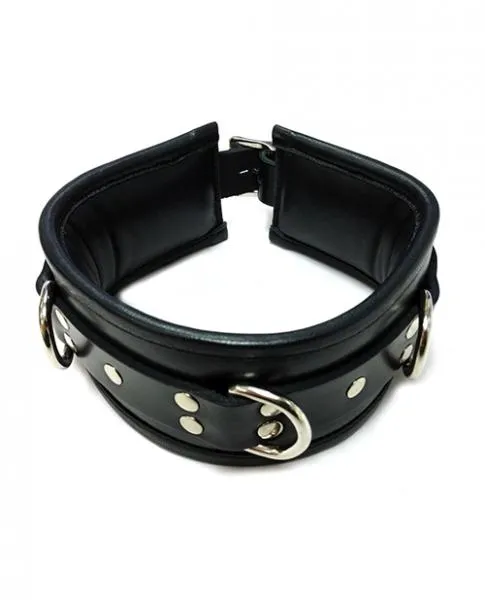 Rouge Restraints Rouge Leather Padded 3 D Ring Collar Black