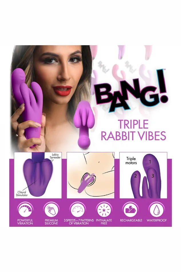 Sd Vibrators 10X Triple Rabbit Silicone Vibrator Purple