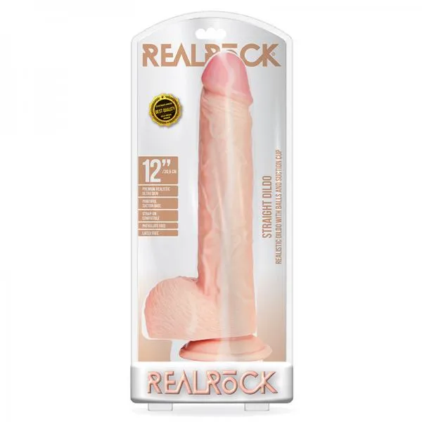 Seductucom Female Sex Toys Realrock Straight Realistic Dildo With Balls And Suction Cup 12 In Light