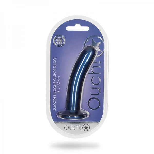 Shots Ouch Smooth Silicone 6 In G Spot Dildo Metallic Blue Seductucom Dildos