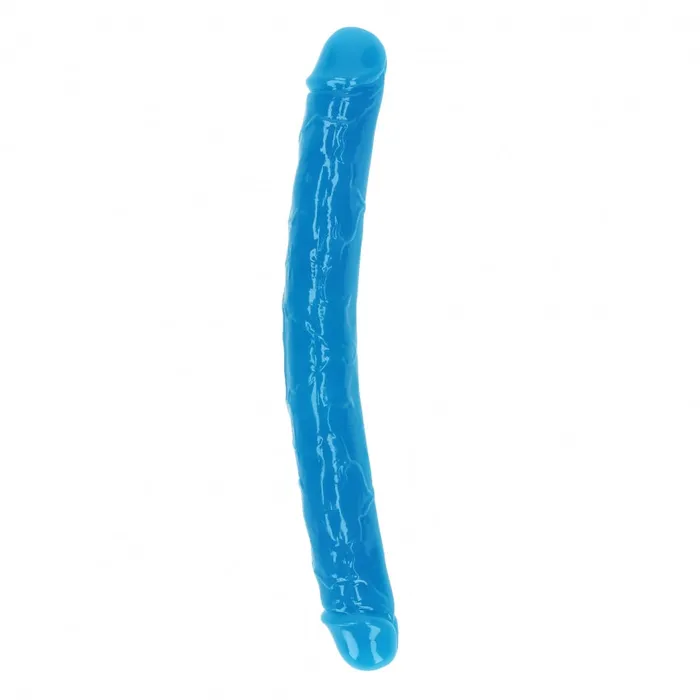 Shots Toys Dildos Realrock 12 Inch Double Dong Glow in the Dark Neon Blue