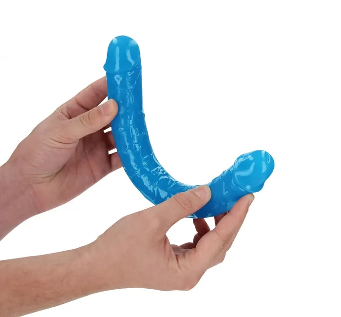 Shots Toys Dildos Realrock 12 Inch Double Dong Glow in the Dark Neon Blue