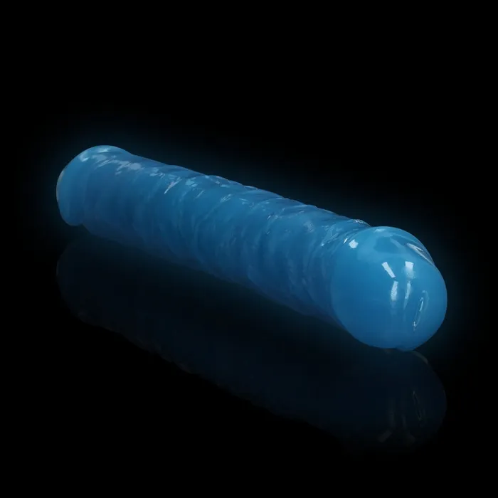 Shots Toys Dildos Realrock 12 Inch Double Dong Glow in the Dark Neon Blue