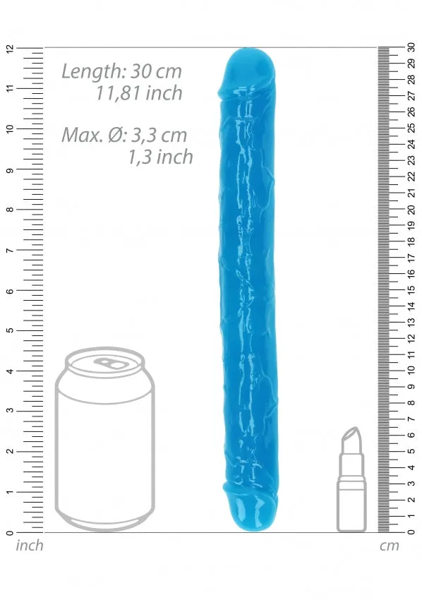 Shots Toys Dildos Realrock 12 Inch Double Dong Glow in the Dark Neon Blue