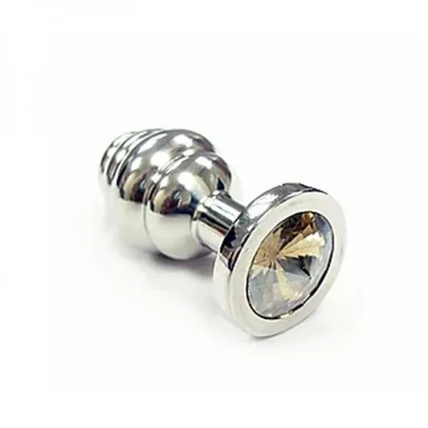 Stainless Steel Threaded Small Butt Plug Small With Clear Crystal In Clamshell Rouge Garments Anal