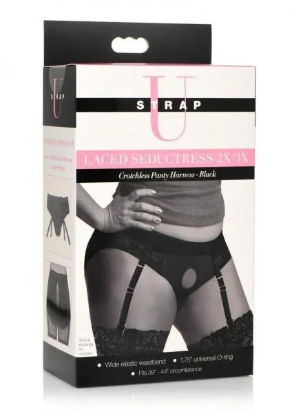 Strap U Laced Seductress Lace Crotchless Panty Harness WGarter Straps 2xl3xl Black Strap U Female Sex Toys