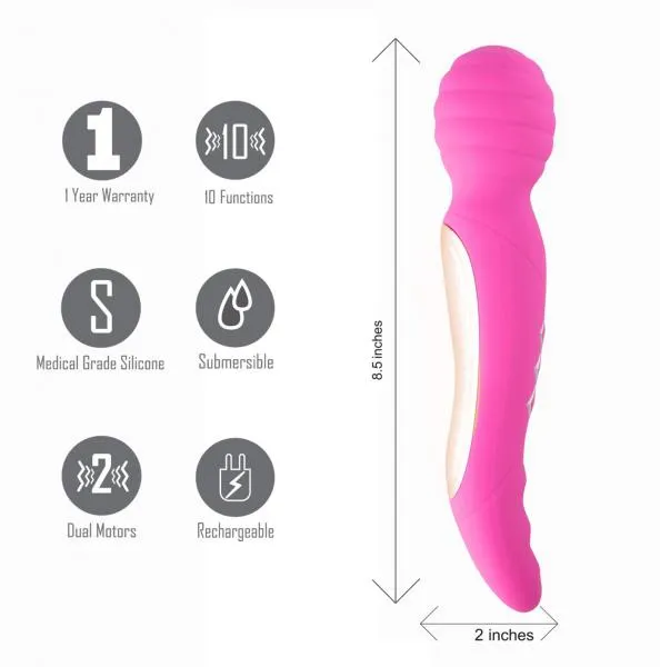 Vibrators Maia Toys Zoe Rechargeable Dual Vibrating Wand Hot Pink