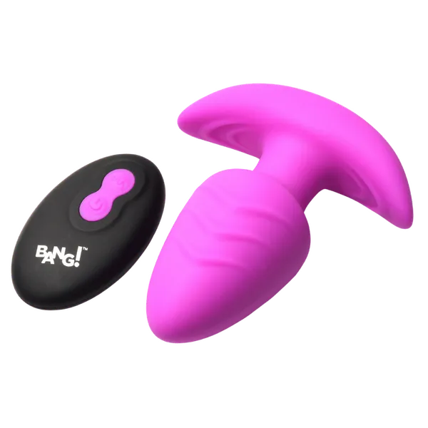 XR Brands Bang Rotating Vibrating Silicone Butt Plug with Remote Purple Male Sex Toys