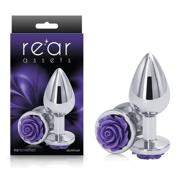 Anal NS Novelties Rear Assets Rose Medium 89 cm Metal Butt Plug with Purple Rose Base