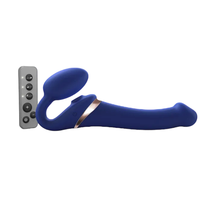 Female Sex Toys StrapOnMe StrapOnMe 3 Motor Clit Suction Vibrating Strapless StrapOn Night Blue Large