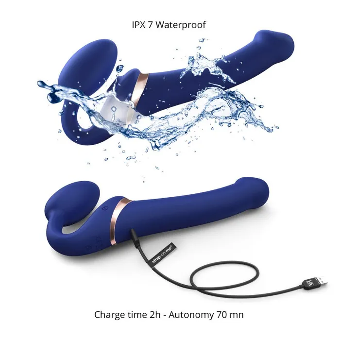 Female Sex Toys StrapOnMe StrapOnMe 3 Motor Clit Suction Vibrating Strapless StrapOn Night Blue Large