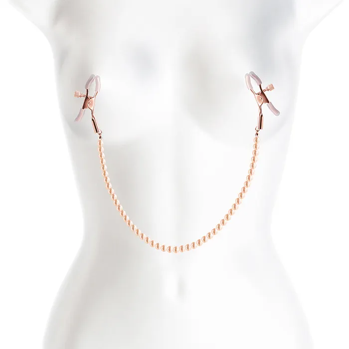 NS Novelties New Bound Rose Gold Nipple Clamps with Pearl Strand Female Sex Toys