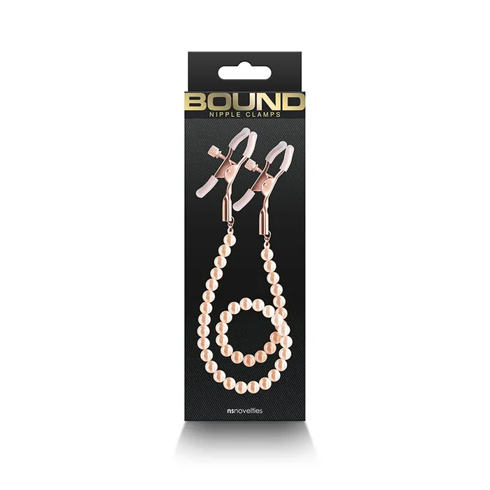 NS Novelties New Bound Rose Gold Nipple Clamps with Pearl Strand Female Sex Toys