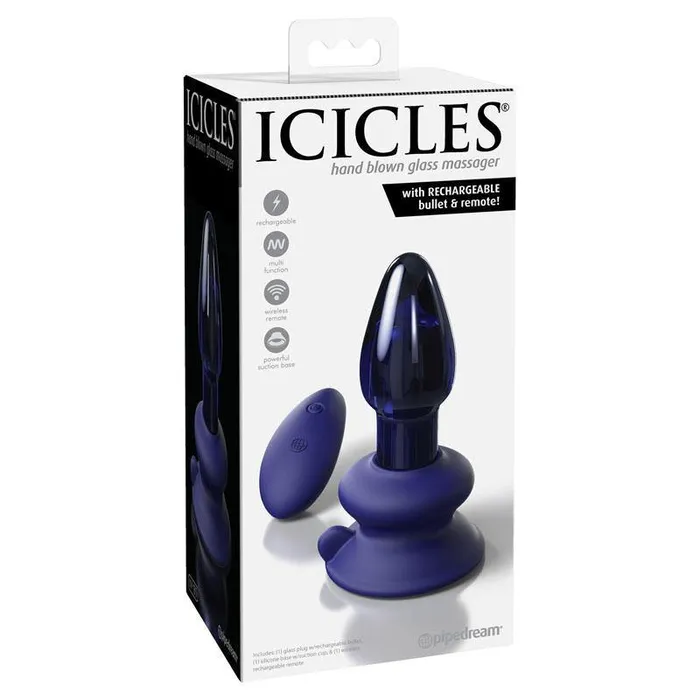 Pipedream Male Sex Toys Icicles 85 Glass Vibrating Butt Plug with Remote