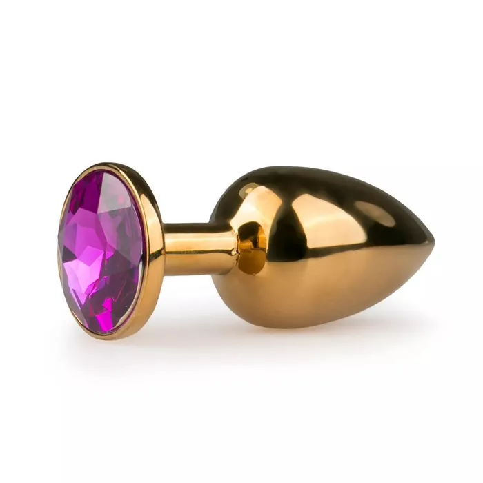 Anal Easy Metal butt plug jewel in gold with purple crystal small