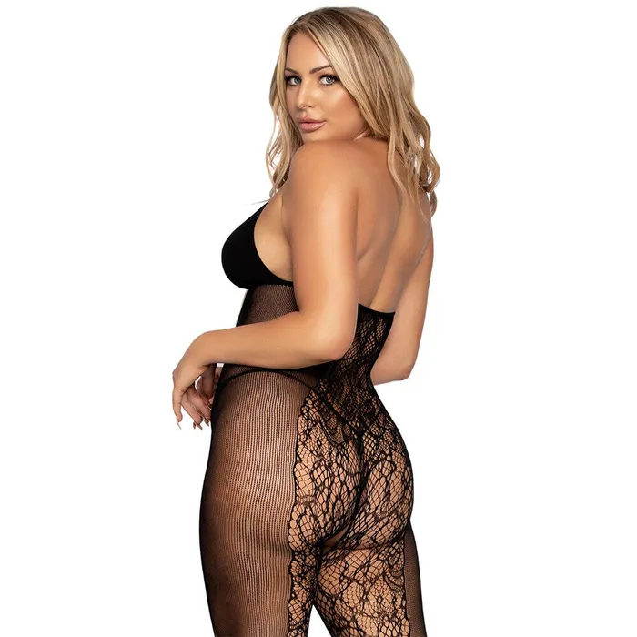 Bodystockings Playsuits Leg Avenue Lingerie Leg Avenue Lace And Opaque Bodystocking UK 6 to 12