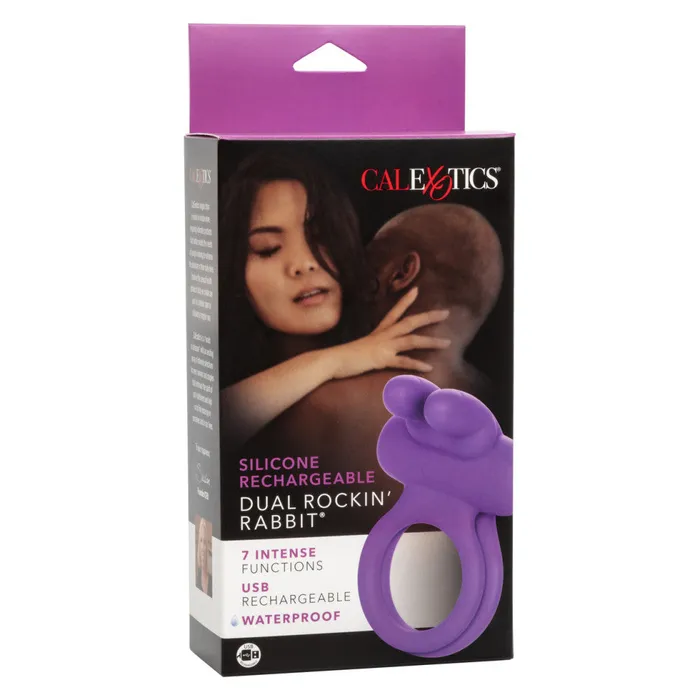 California Exotic Novelties Male Sex Toys Dual Rockin Rabbit Silicone Cock Ring with Clit Stimulator