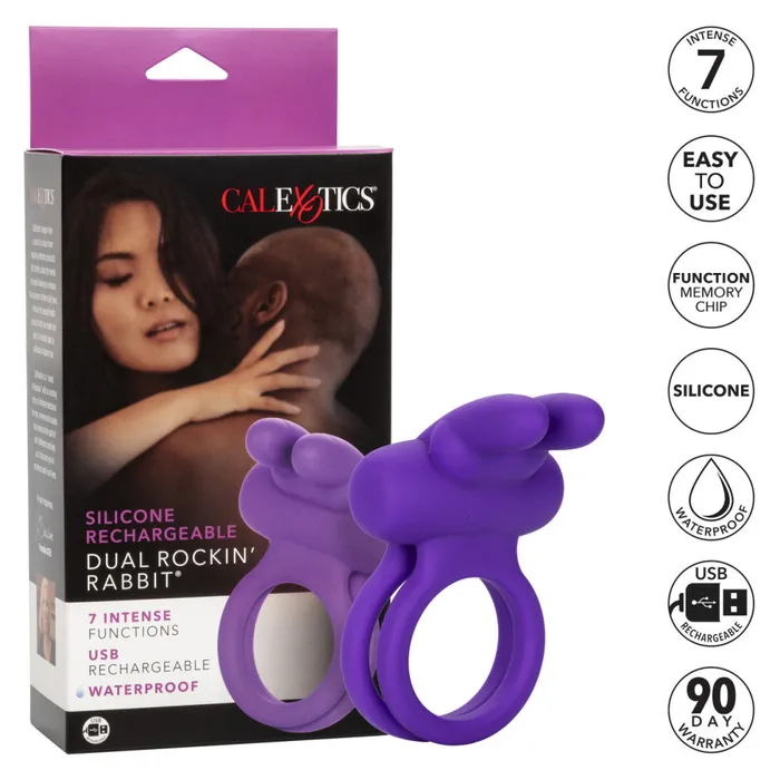 California Exotic Novelties Male Sex Toys Dual Rockin Rabbit Silicone Cock Ring with Clit Stimulator