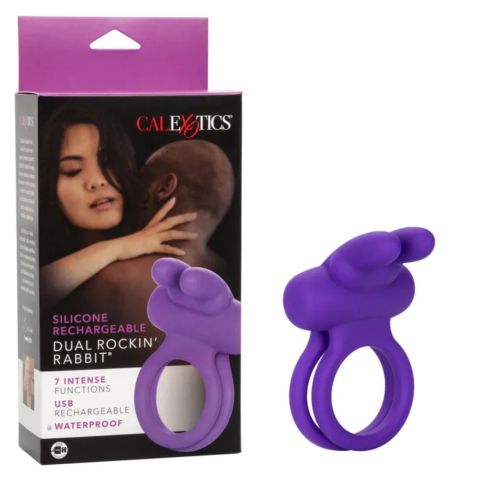 California Exotic Novelties Male Sex Toys Dual Rockin Rabbit Silicone Cock Ring with Clit Stimulator