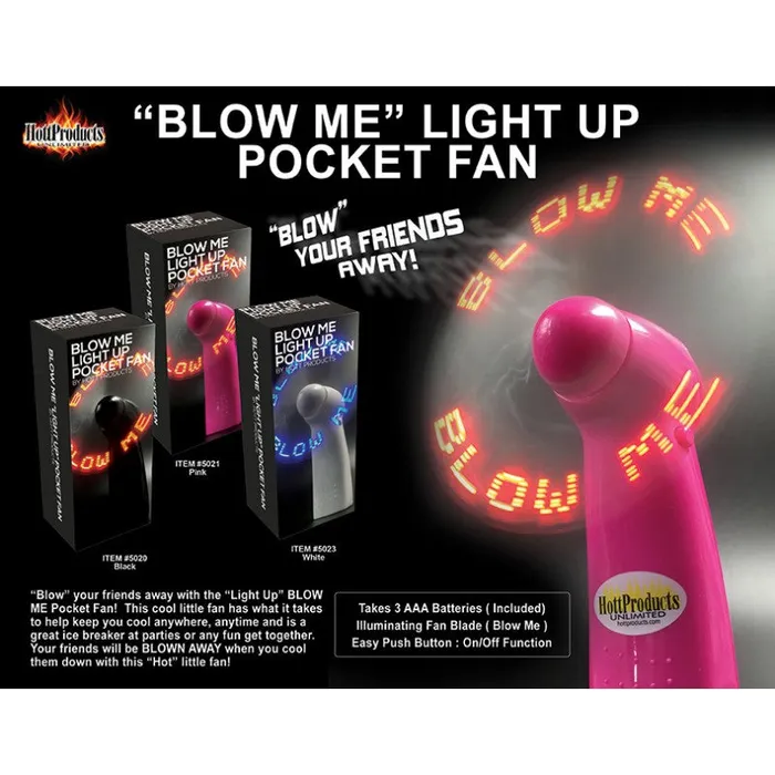 Hott Products Unlimited Anal Blow Me Light Up Pocket Fan Black