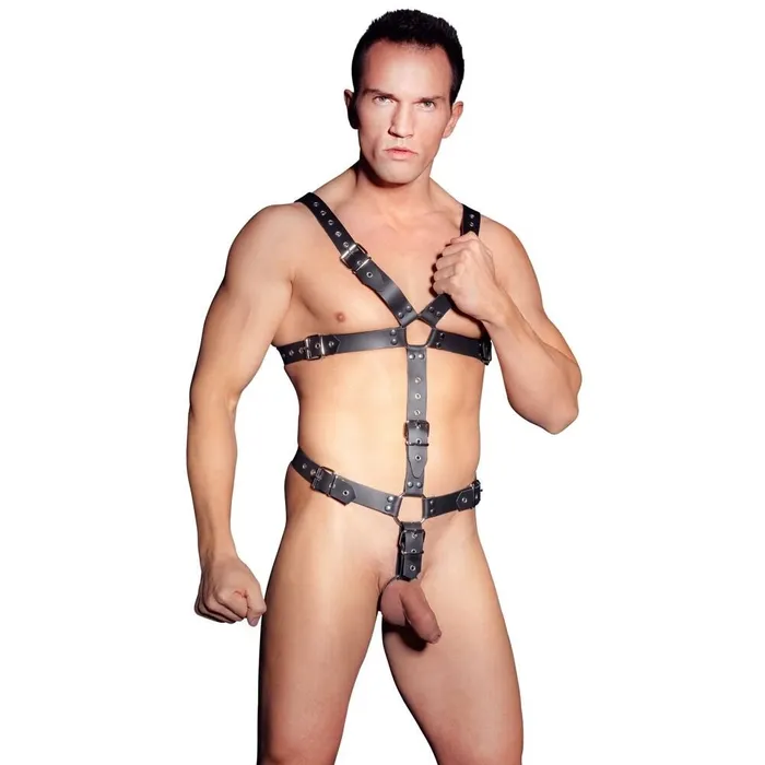 Zado Fetish Mens Leather Body Harness with Cock Ring Zado Male Sex Toys