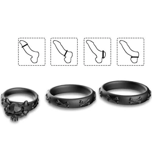 Adults Boutique Nicosia Anal TOYBOY STAY HARD BLACK PIRATE Trio silicone rings