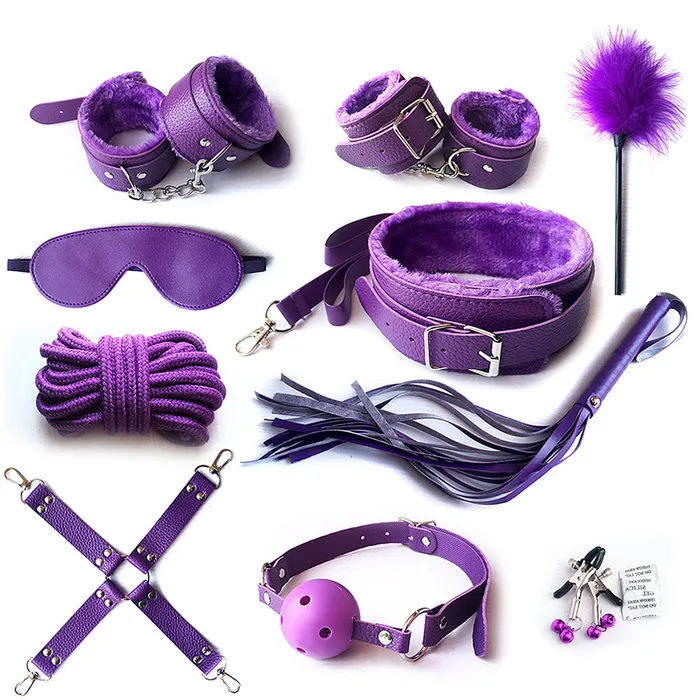 AMN BDSM 10 pcs Bondage Kit Fetish Restraint Set Purple Couples