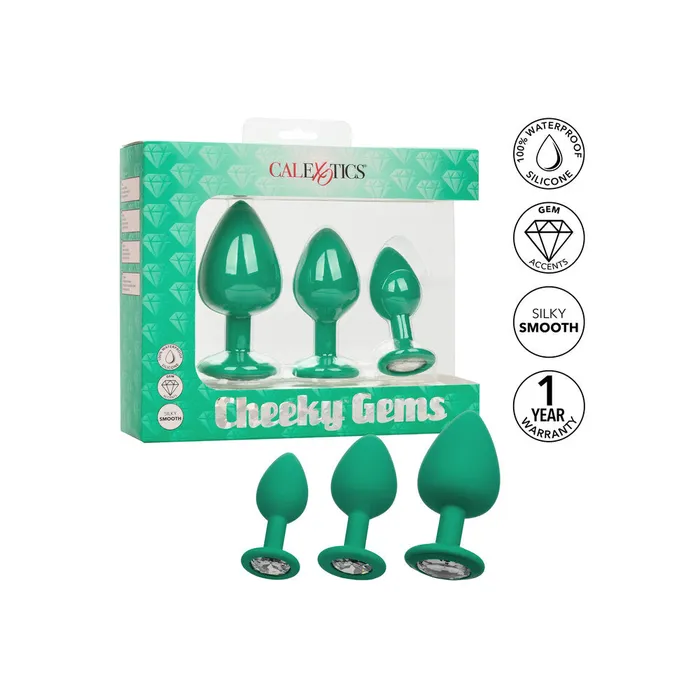 Anal Cheeky Gems Butt Plugs 3 Piece Set Green California Exotic