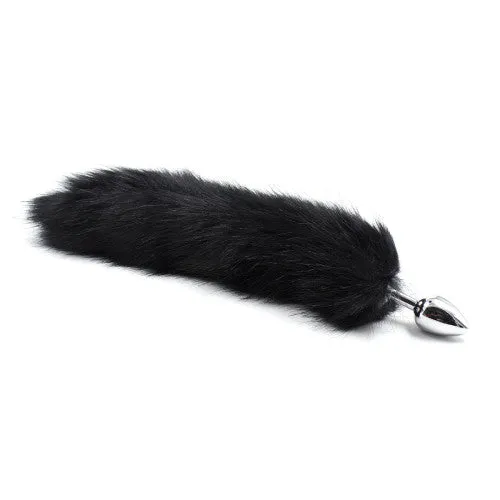 Anal Naughty Toys Black Faux Fur Tail with metal butt plugSMALL