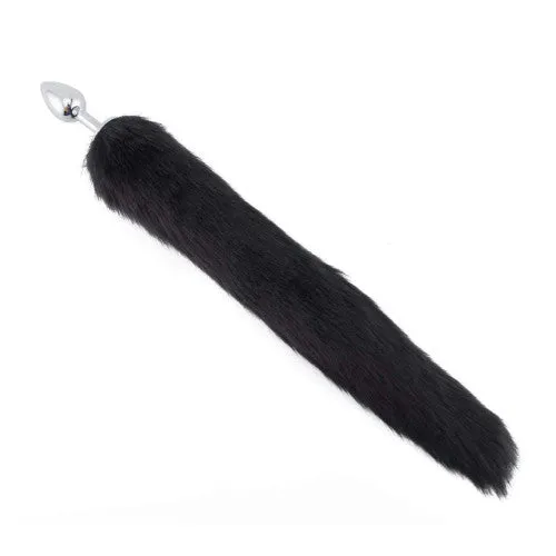 Anal Naughty Toys Black Faux Fur Tail with metal butt plugSMALL