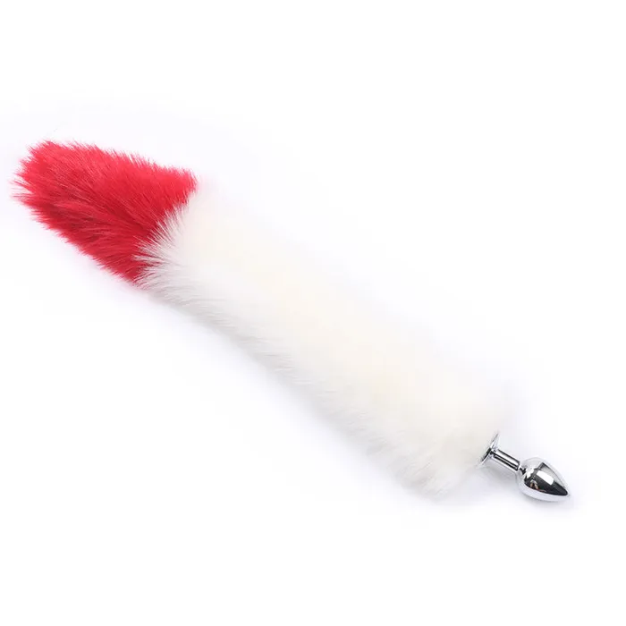 Anal RY RY Stainless Steel Fox Tail Anal Plug Red White Cosplay Accessory