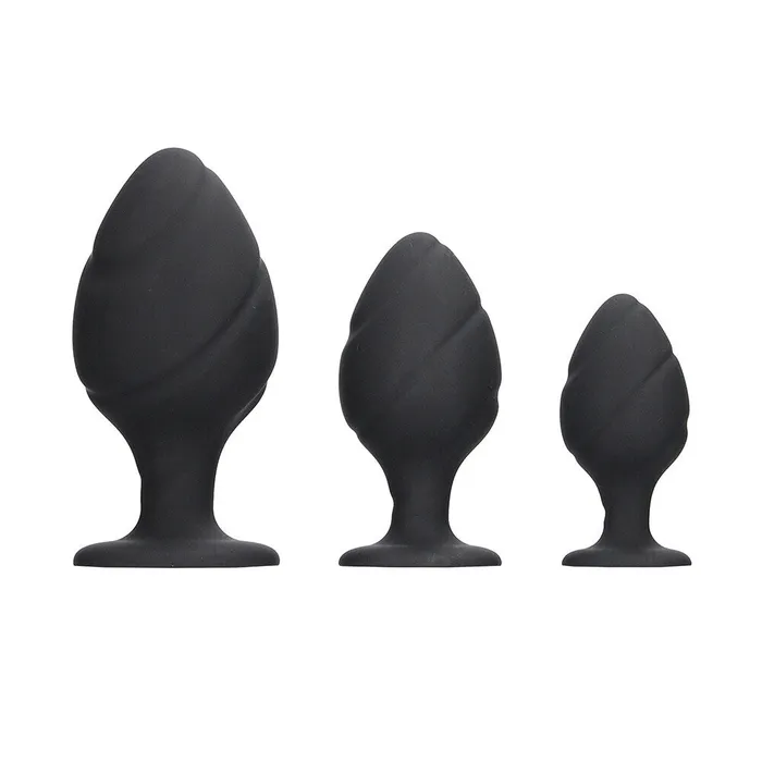 Anal Shots Toys Ouch Silicone Swirled Butt Plug Set Black