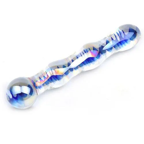 Dildos Various Toy Brands Blue Wavy Glass Dildo