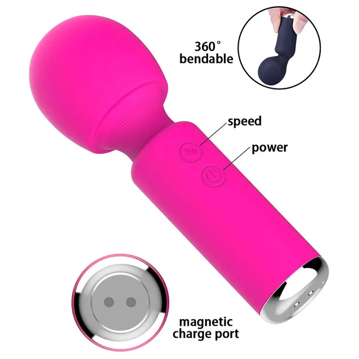 Female Sex Toys HC HC Silicone Mini Wand Massager Vibrator Rose