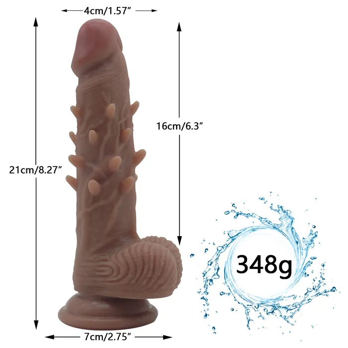 Female Sex Toys MD MD Spiked Dildo with Suction Cup Flesh Brown