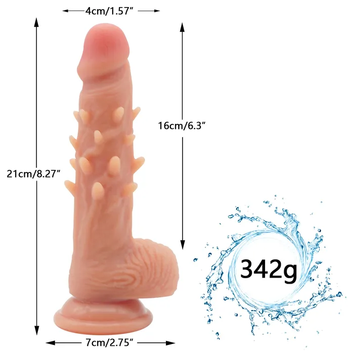 Female Sex Toys MD MD Spiked Dildo with Suction Cup Flesh Brown