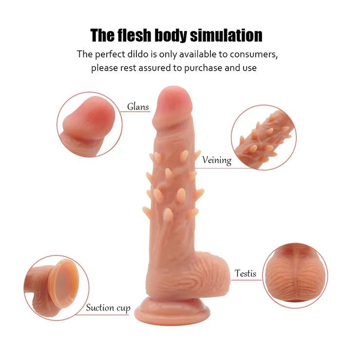 Female Sex Toys MD MD Spiked Dildo with Suction Cup Flesh Brown