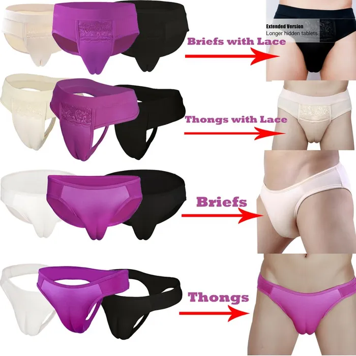 Kinkpod Female Sex Toys Men Hiding Gaff Panty Shaper Briefs Fake Vaginal Pad for Crossdressing Mens Briefs Thong Sexy Soft Underpants