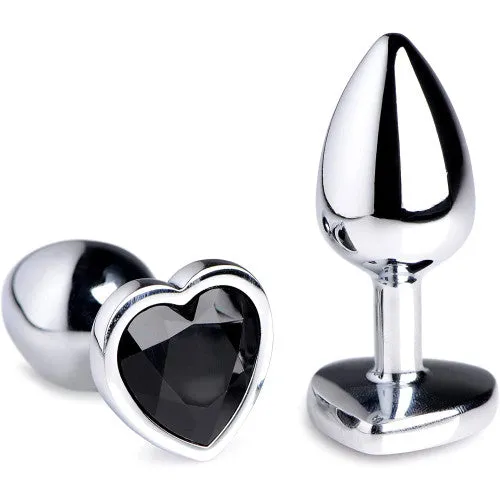 LARGE heart base metal butt plug BLACK 9 X 4 cm Naughty Toys Anal