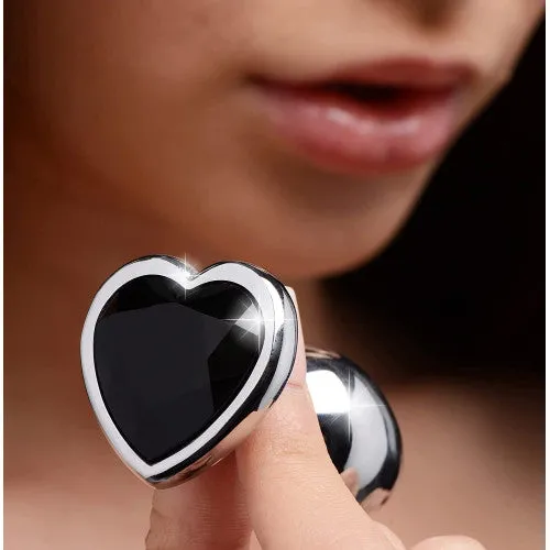 LARGE heart base metal butt plug BLACK 9 X 4 cm Naughty Toys Anal