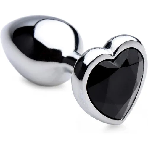 LARGE heart base metal butt plug BLACK 9 X 4 cm Naughty Toys Anal