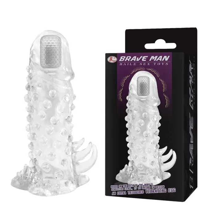 Male Sex Toys BAILE BAILE Brave Man Beaded Vibrating Penis Sleeve Extender