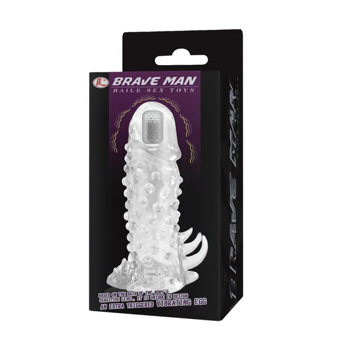 Male Sex Toys BAILE BAILE Brave Man Beaded Vibrating Penis Sleeve Extender