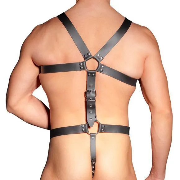 Male Sex Toys Zado Mens Leather Adjustable Harness With Cock Ring