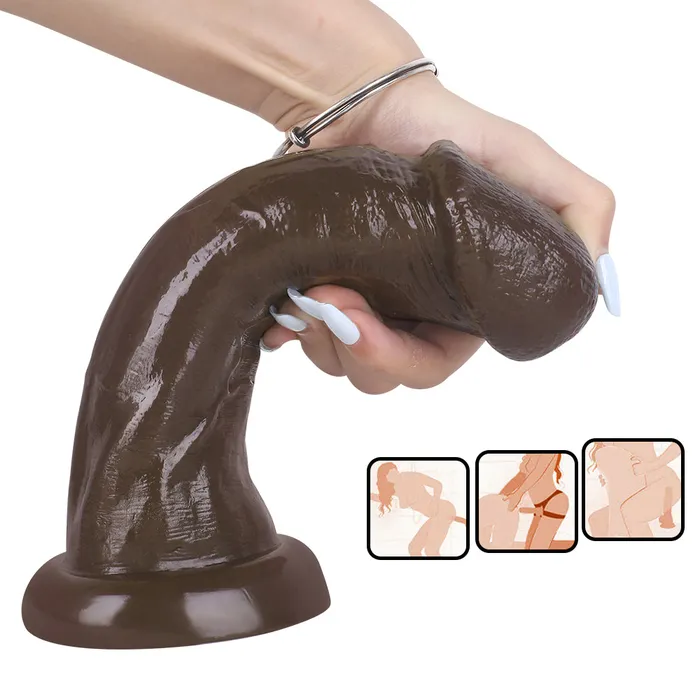 MD MD 846 inch Large Realistic Dildo Anal Plug Curved Coffee Anal