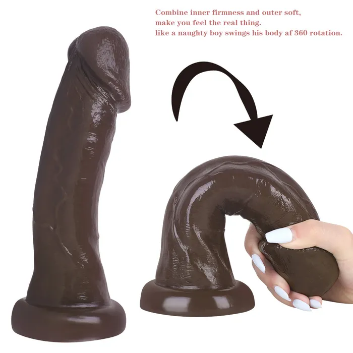 MD MD 846 inch Large Realistic Dildo Anal Plug Curved Coffee Anal