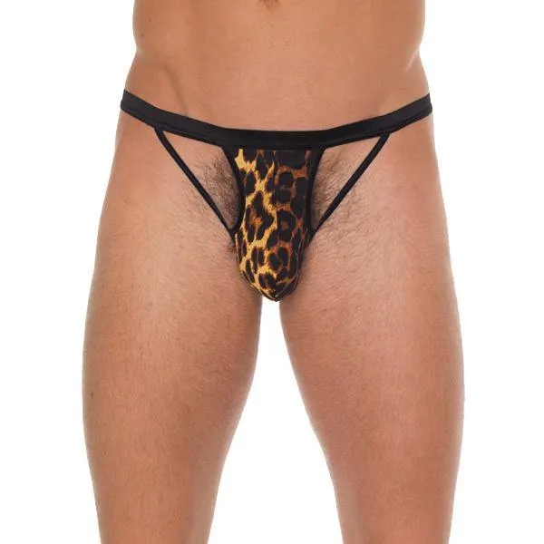 Mens Black GString With Black Straps To Animal Print Pouch Rimba Anal