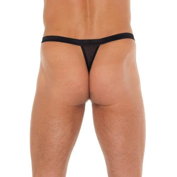 Mens Black GString With Black Straps To Animal Print Pouch Rimba Anal